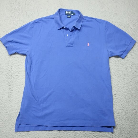 Polo Ralph Lauren Shirt Men Large Blue Polo with Pink Pony Casual Cotton - Picture 2 of 9